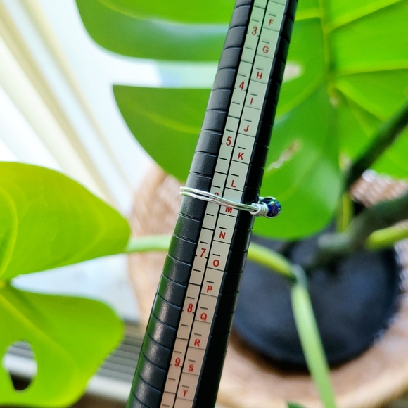 Dainty Handmade Blue Beaded Wire Ring, size 6 - Picture 5 of 5